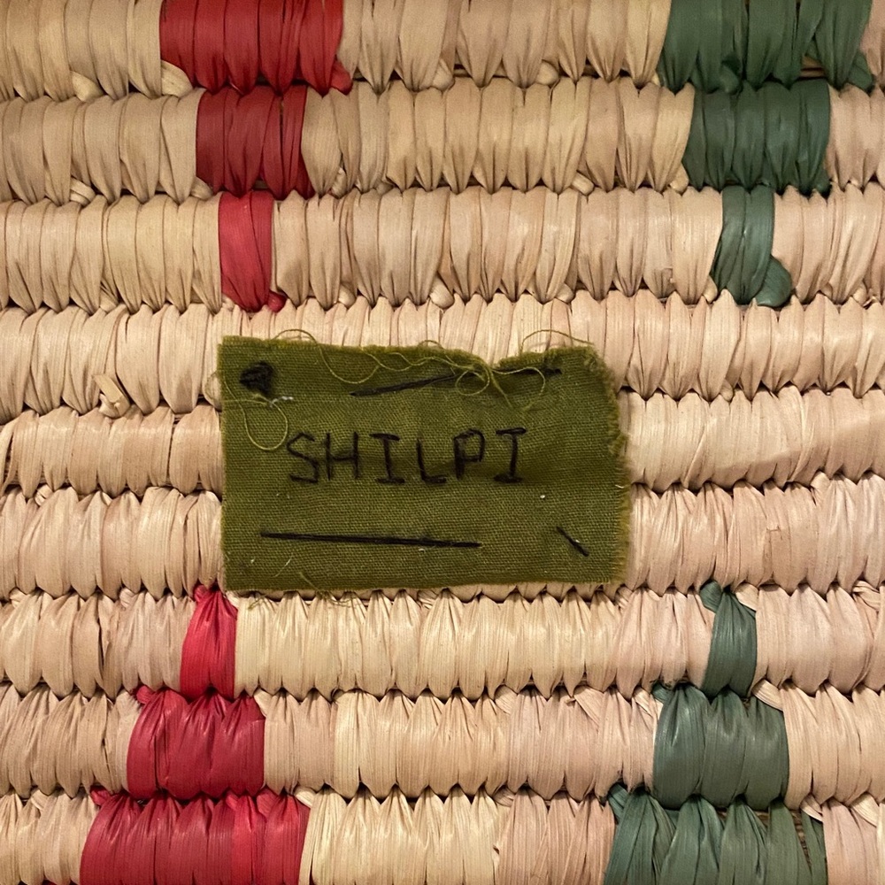 Handwoven Natural and Green Straw Basket